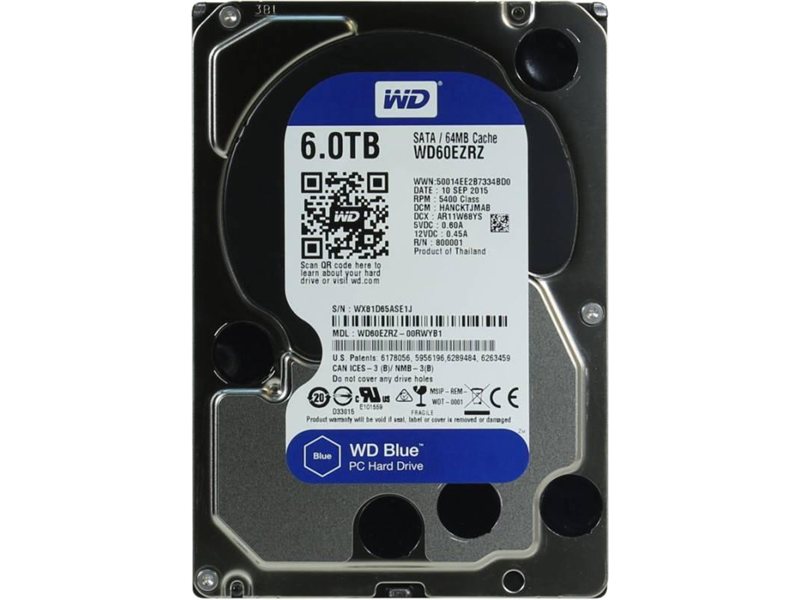 Жесткий диск/ HDD WD SATA3 6Tb Blue 5400 64Mb