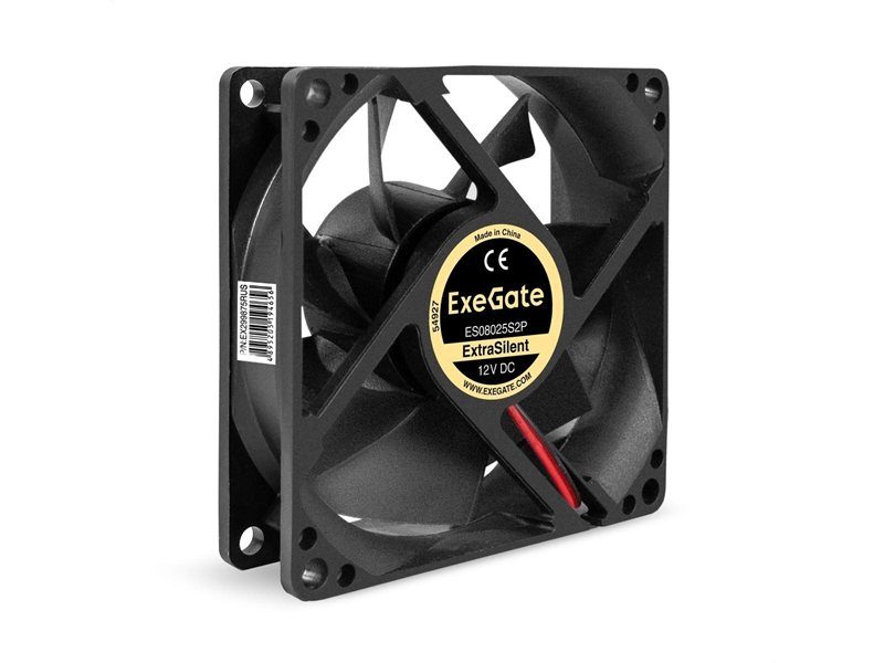 Exegate EX299875RUS Вентилятор 12В DC ExeGate ExtraSilent ES08025S2P (80x80x25 мм, Sleeve bearing (подшипник скольжения), 2pin, 1900RPM, 20dBA)