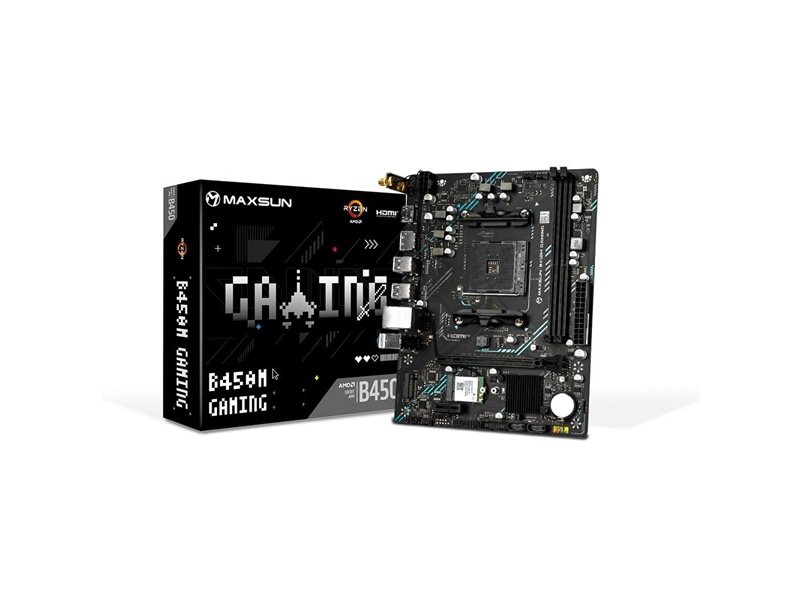 MAXSUN MS-B450M GAMING WIFI (Socket  AM4, mATX, 2*DDR4 (64Gb), DP/HDMI, 2*SATA3, 1*M.2, 1*PCIEx16/1*PCIEx1, 2*USB2.0, 4*USB 3.2 Gen1, LAN 1*1G, Wi-Fi 802.11ac, RTL)