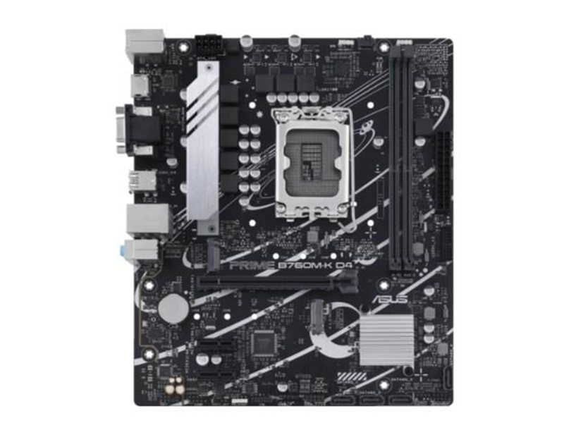 ASUS PRIME B760M-K D4 (Socket 1700, mATX, 2xDDR4(64GB), VGA/HDMI 2.1, 1xPCIe 4.0x16/2xPCIe 4.0, 1xLAN (2.5GbE), 4xSATA 6Gb/s, 2xM.2, 4xUSB 3.2, 2xUSB 2.0, 1xPS/2)
