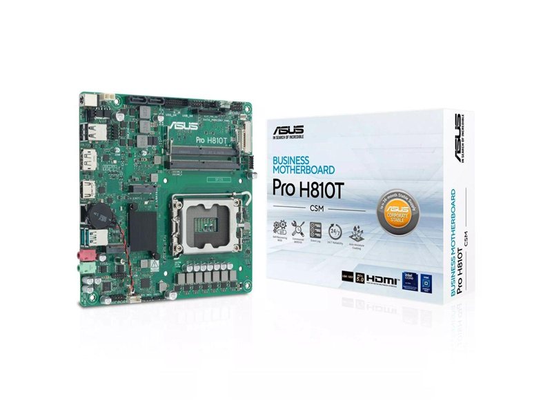 Материнская плата ASUS PRO H810T-CSM, LGA1851, H810, 2*DDR5, 2*SATA, 1*M.2, 2*USB 3.2, 2*USB 2.0, HDMI+DP, ITX; 90MB1LGM-M0EAYC