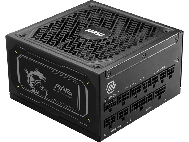 Блок питания MSI ATX 1000W MAG A1000GL PCIE5 80+ gold (20+4pin) APFC 135mm fan 15xSATA Cab Manag RTL