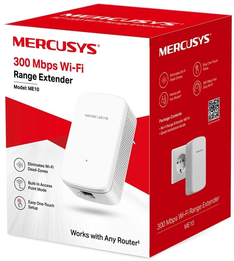 Повторитель беспроводного сигнала Mercusys ME10 N300 10/100BASE-TX белый