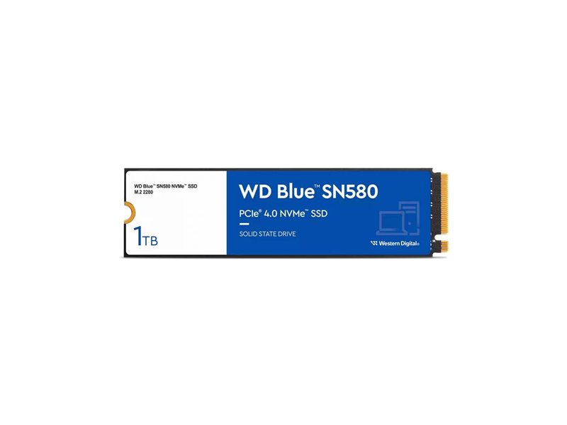 Твердотельный накопитель SSD WD Blue SN580 NVMe, 1000GB, M.2(22x80mm), NVMe, PCIe 3.0 x4, 3D TLC, R/W 3500/3000MB/s, IOPs 460 000/45 600TBW