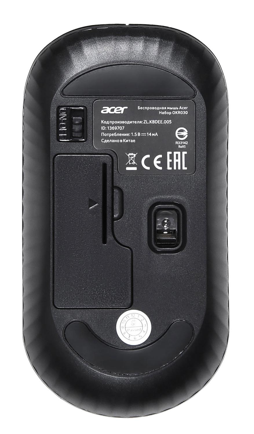 Клавиатура + мышь Acer OKR030 клав:черный мышь:черный USB беспроводная slim Multimedia (ZL.KBDEE.005)
