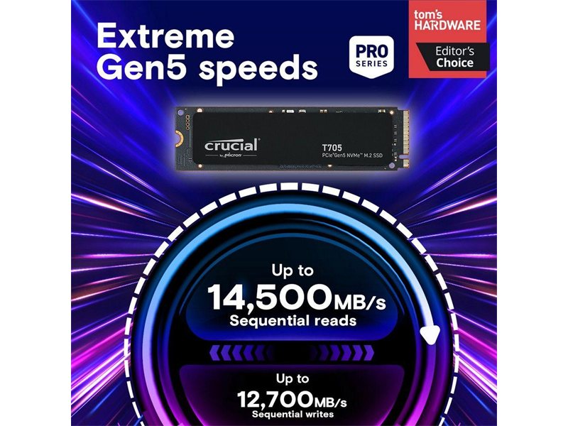 Твердотельный накопитель Crucial T705 2TB PCIe Gen5 NVMe M.2 SSD CT2000T705SSD3