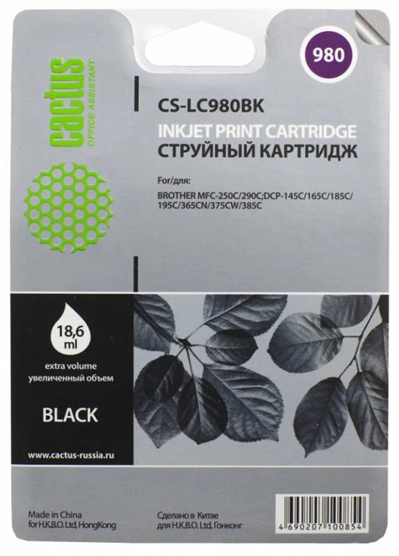 Картридж струйный Cactus CS-LC980BK черный (16мл) для Brother DCP-145C/165C/MFC-250C/290C с чипом