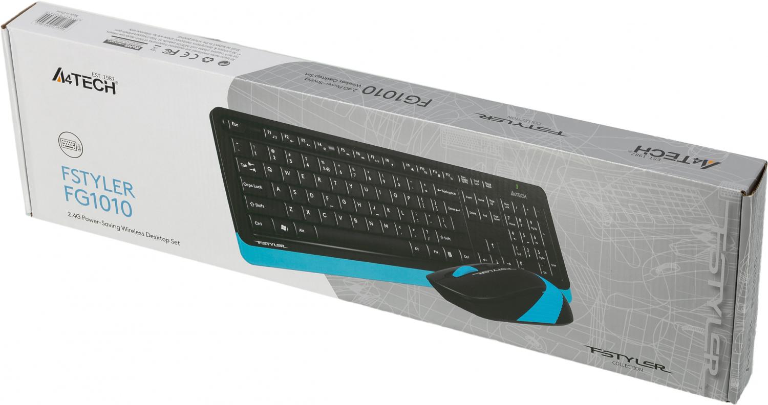 Клавиатура + мышь A4Tech Fstyler FG1010 клав:черный/синий мышь:черный/синий USB беспроводная Multimedia (FG1010 BLUE)