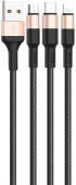 Кабель Hoco X26 Xpress one 80275 USB (m)-Lightning (m)/USB Type-C (m)/micro USB (m) 1м черный/золотистый