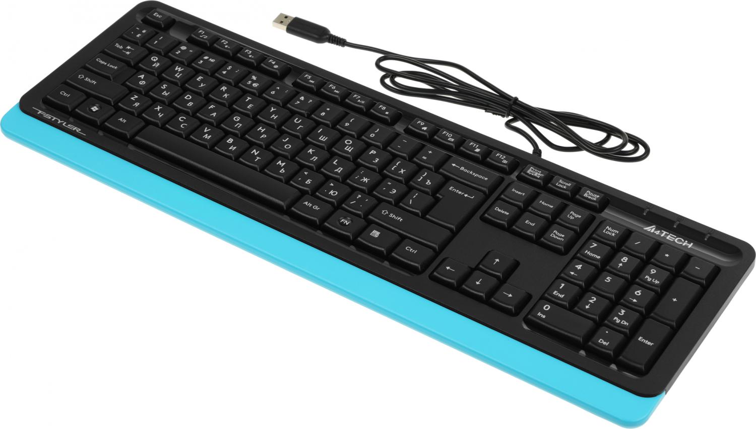 Клавиатура A4Tech FK10 черный/синий USB (FK10 BLUE) кабель 1.5м