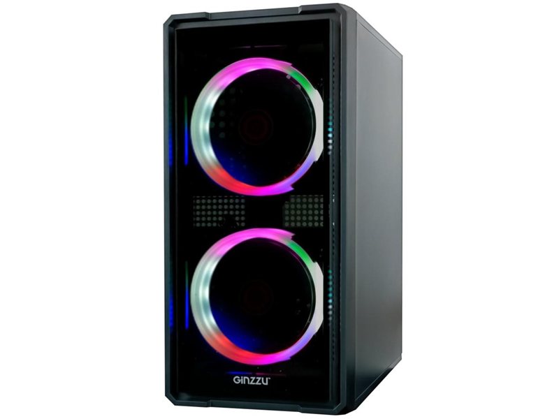 Корпус Ginzzu B177 2*USB 2.0,AU FAN 2*12 LED передняя и боковая панель стекло