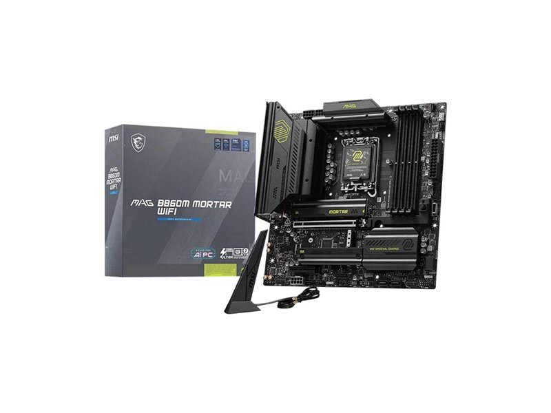 Материнская плата MSI MAG B860M MORTAR WIFI B860, LGA1851, 4*DDR5, 1*PCIEx16, 1*PCIEx4, 3*M.2, 2*TypeC, 3*USB3.2Gen2, 2*USB3.2 Gen1, 8*USB2.0, 4*SATA3.0, 5G, Type-C(DP), DP, HDMI, M-ATX, RTL