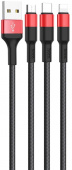 Кабель Hoco X26 Xpress one 80282 USB (m)-Lightning (m)/USB Type-C (m)/micro USB (m) 1м черный/красный