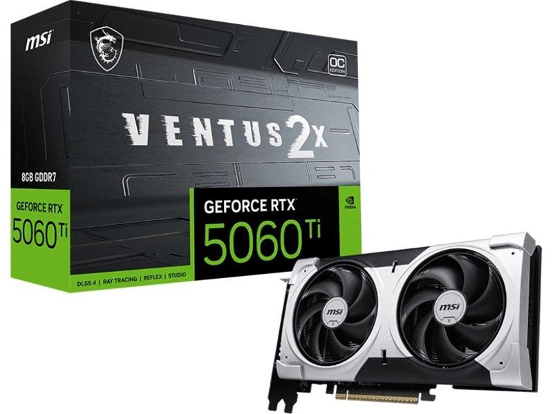 Видеокарта MSI PCI-E 5.0 RTX 5060 Ti 8G VENTUS 2X OC PLUS NVIDIA GeForce RTX 5060TI 8Gb 128bit GDDR7 2617/28000 HDMIx1 DPx3 HDCP Ret