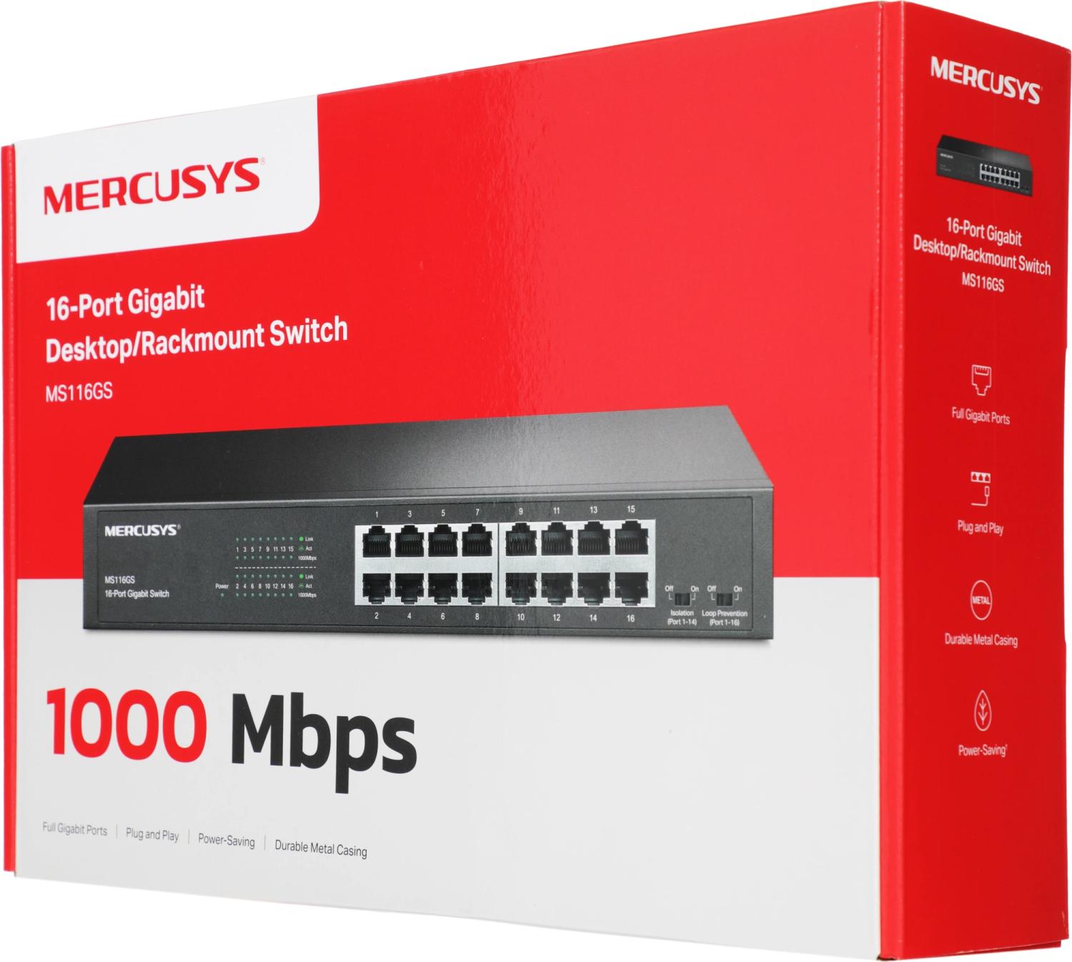 Коммутатор Mercusys MS116GS (L2) 16x1Гбит/с неуправляемый
