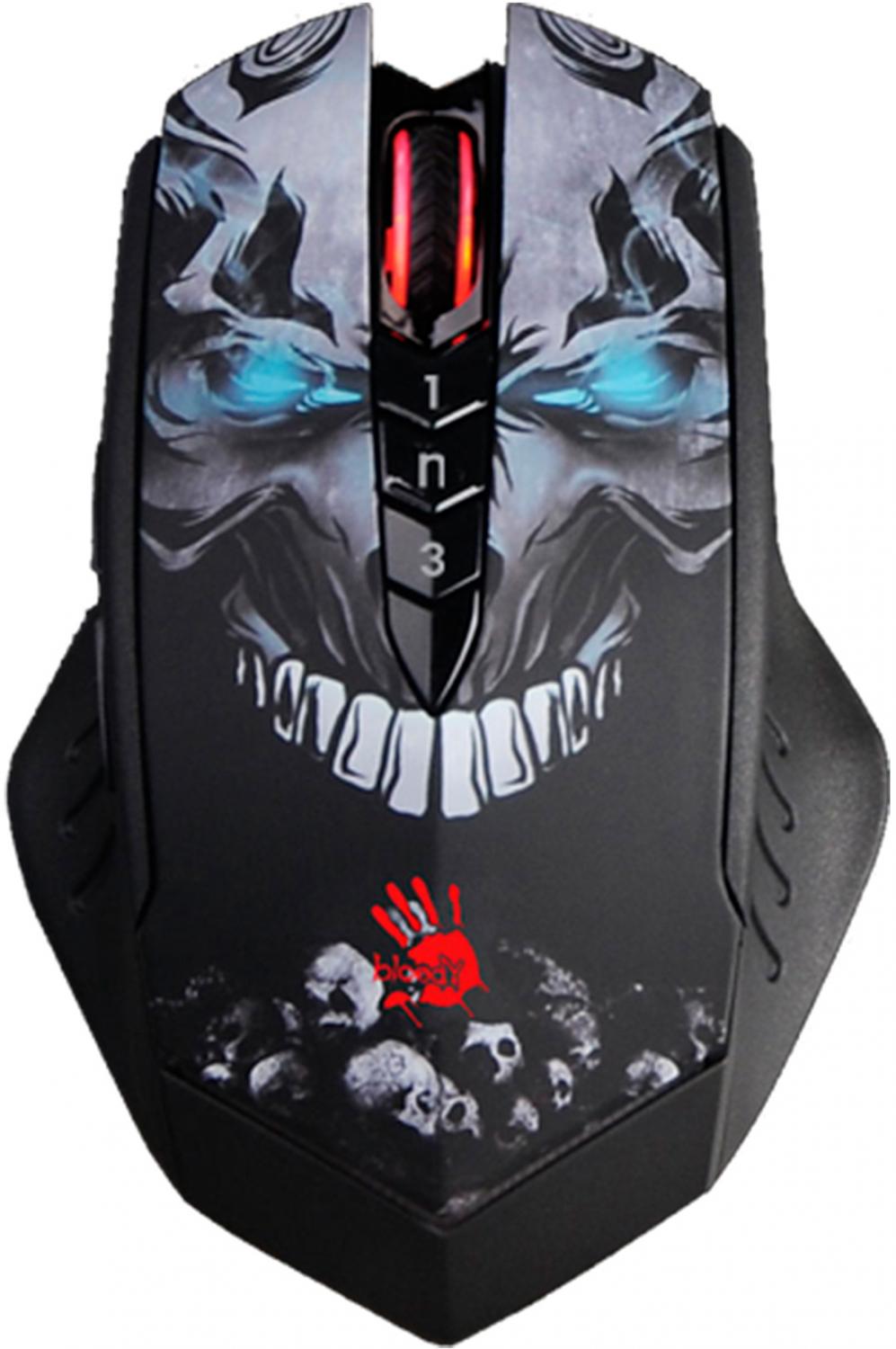 Мышь A4Tech Bloody R80 Plus Skull черный/рисунок оптическая 5000dpi беспров. USB 7but (R80 PLUS (SKULL))