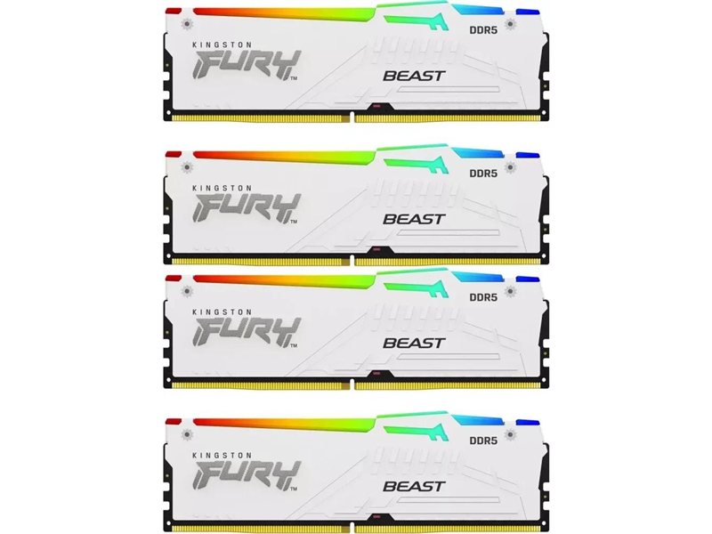 Память оперативная/ Kingston 128GB 5200MT/s DDR5 CL40 DIMM (Kit of 4) FURY Beast White RGB XMP
