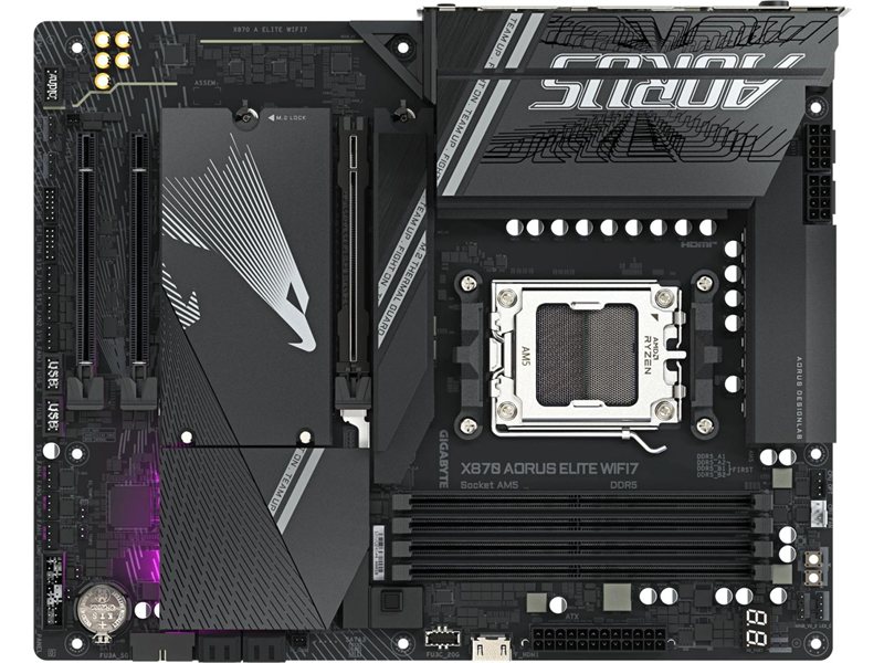 Материнская плата GIGABYTE X870M AORUS ELITE WIFI7, AM5, B850, 4*DDR5, 2*SATA, 2*M.2, 6*USB 3.2, 4*USB 2.0, Type-C, 2*PCIx16, HDMI, mATX