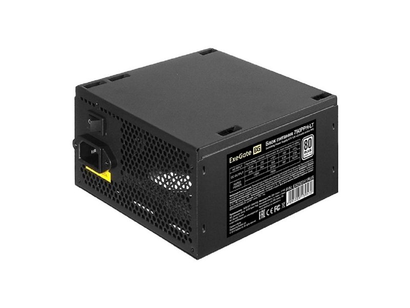 Exegate EX292341RUS Блок питания 750W ExeGate 80 PLUS® 750PPH-LT (ATX, APFC, КПД 82% (80 PLUS), 12cm fan, 24pin, 2x(4+4)pin, 4xPCI-E, 8xSATA, 4xIDE, black, Color Box)