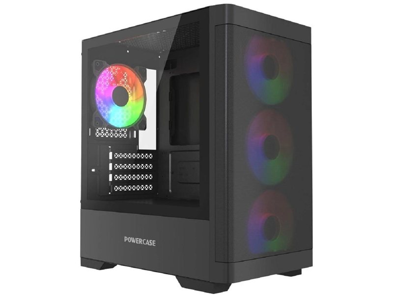 Powercase Корпус Mistral Micro A13B, Tempered Glass, 4x120mm FRGB fan, чёрный, mATX  (CMMA13B-L4)