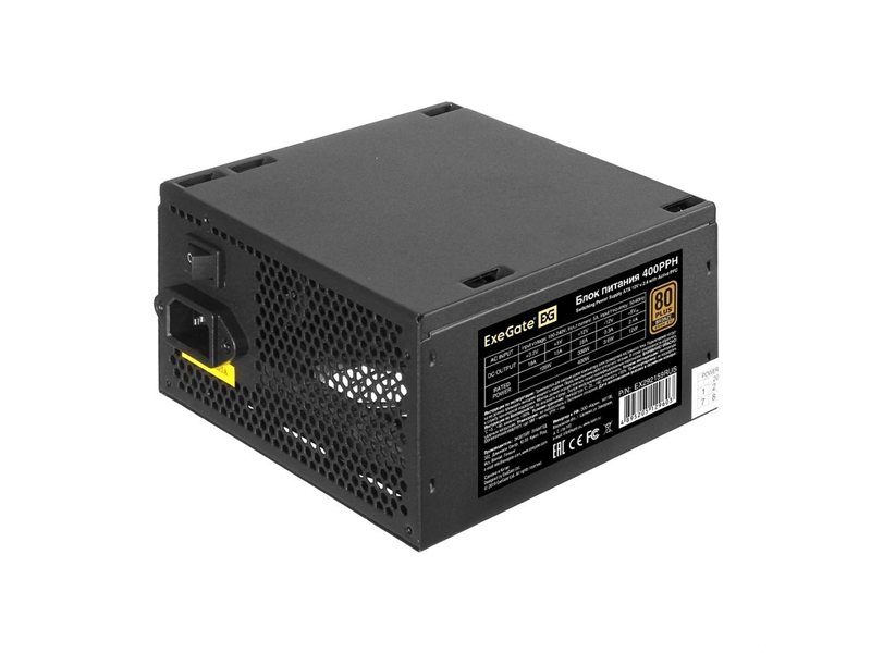 Exegate EX292159RUS Блок питания 400W ExeGate 80 PLUS® Bronze 400PPH (ATX, APFC, КПД 88% (80 PLUS Bronze), 12cm fan, 20+4pin, 4+4pin, 2xPCI-E, 5xSATA, 3xIDE, RTL(color box), black)