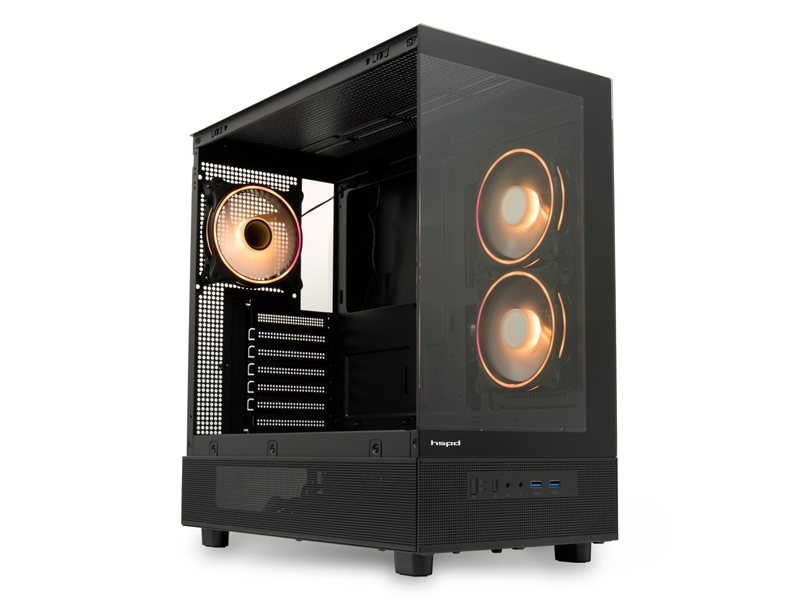 Корпус без блока питания/ Case HSPD F710, Panoramic Mid Tower, Black, TG, 0.5 SPCC, 3x120mm ARGB (FN027) E-ATX, ATX, mATX, mITX 185/395/270mm 2x2.5", 1x3.5", 7xPCI 2xUSB-A 3.0 435x230x457mm