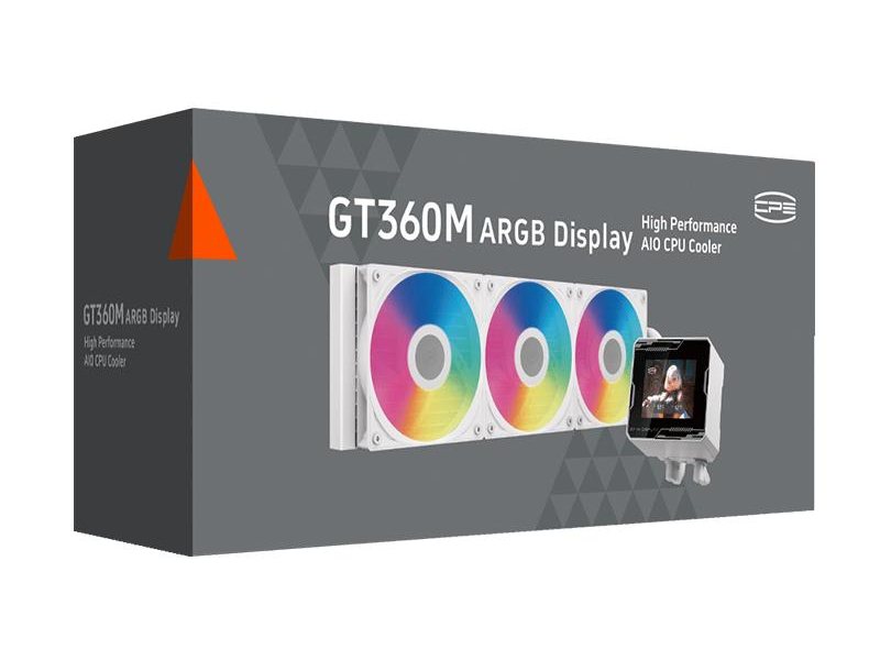 Система охлаждения/ Water Cooling System PCCooler GT360M ARGB Display WH (300W, 360mm, LED temp., White, ARGB/ Fans: 3x120mm, 75.8CFM, 33.7dBA, 2200RPM/ Pump height 85mm, 15dBA, 2600RPM, Rad thickness 27mm/ S: 1851, 1700, 1200, 115X, AM5, AM4)