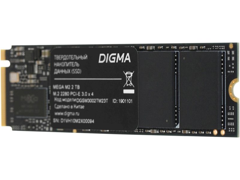 Накопитель SSD Digma PCIe 3.0 x4 2TB DGSM3002TM23T Mega M2 M.2 2280
