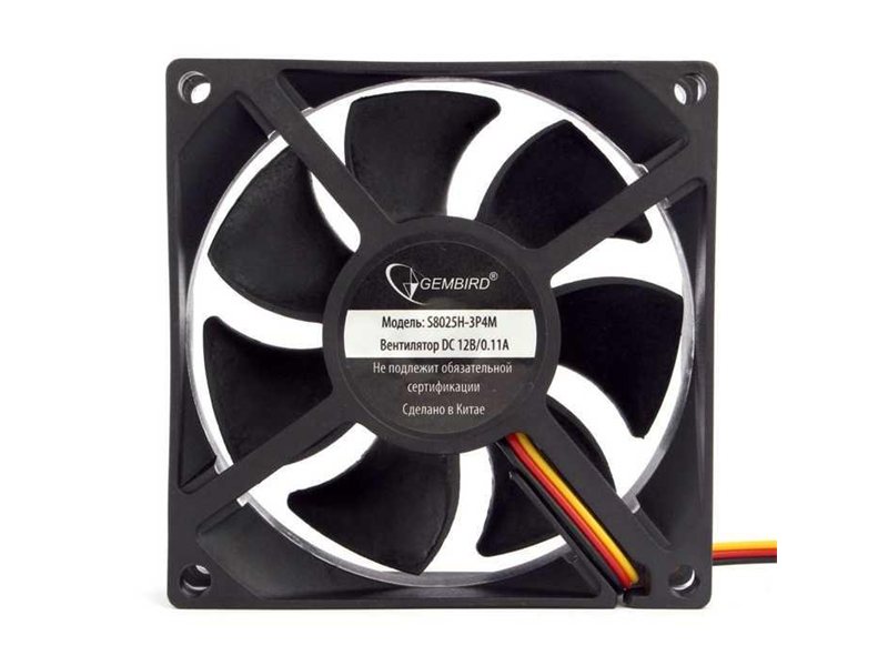 Gembird Вентилятор 80x80x25, гидрод., тихий, 3 pin/4pin Molex, провод 30 см (S8025H-3P4M)
