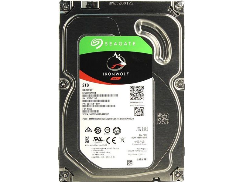Жесткий диск HDD SATA-III Seagate 2000Gb, ST2000VN004, Iron Wolf Guardian NAS, 5900 rpm, 64Mb buffer (analog ST2000VN000), 1 year