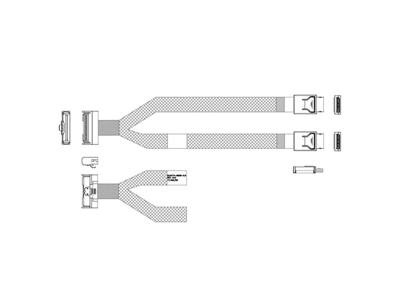 Кабель JPC P7352DN00800-1 Cable MCIO x8 74P (прямой Straight Type)  -TO-  2x OCuLink x4 42P (прямой Straight Type) , 85 Ohm, L:80cm