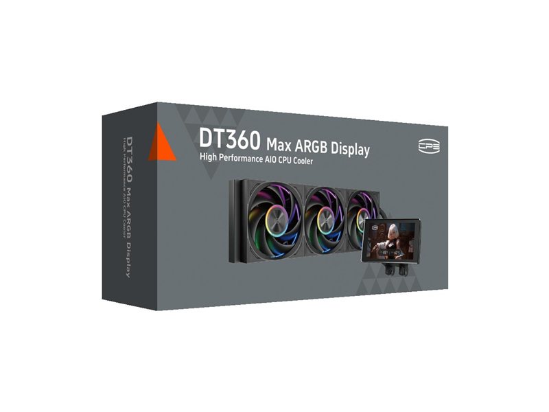 Система охлаждения/ Water Cooling System PCCooler DT360 Max ARGB Display BK (300W, 360mm, LED, Black, ARGB/ Fans: 3x120mm, 83CFM, 33.1dBA, 3000RPM/ Pump height 63mm, 15dBA, 2600RPM, Rad thickness 27mm/ S: 1851, 1700, 1200, 115X, AM5, AM4)
