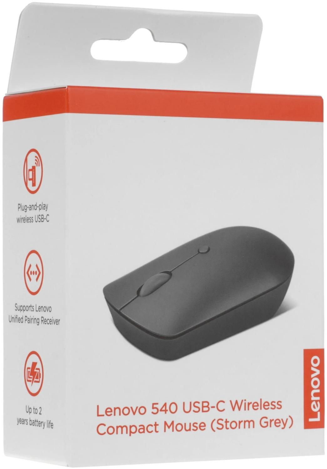 Мышь Lenovo 540 USB-C Wireless Compact темно-серый оптическая 2400dpi беспров. USB-C для ноутбука 3but (GY51D20867)