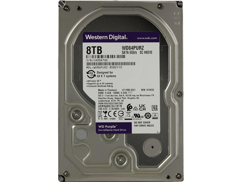 Жесткий диск/ HDD WD SATA3 8Tb Purple 5640 128Mb 1 year warranty