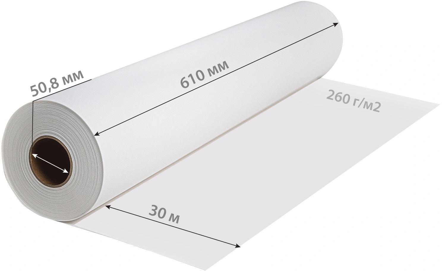 Холст Cactus CS-MC260-61030 610мм-30м/260г/м2/белый матовое синтетика для струйной печати втулка:50.8мм (2")