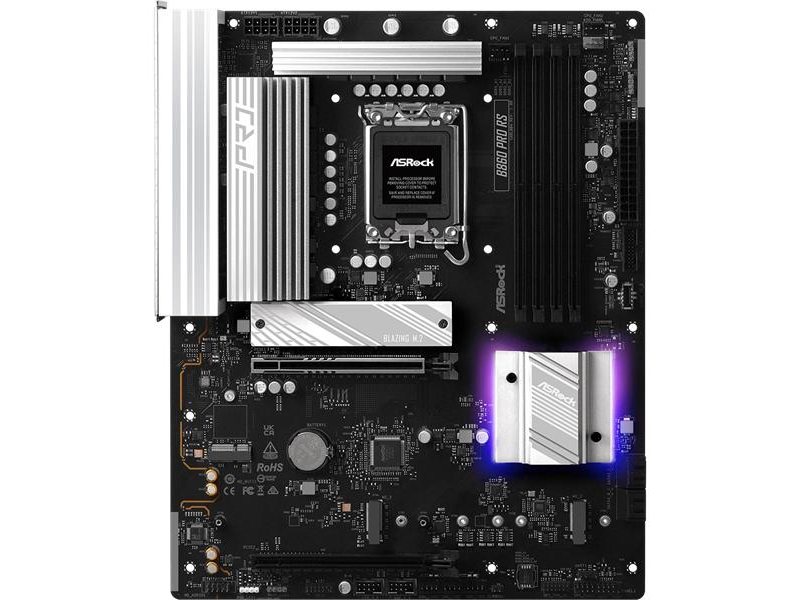 Материнская плата ASROCK B860 PRO RS, LGA1851, B860, 4*DDR5, 4*SATA, 4*M.2, 6*USB 3.2, 2*USB 2.0, Type-C, 2*PCIx16, 1*M.2 (Key E), HDMI+DP, ATX