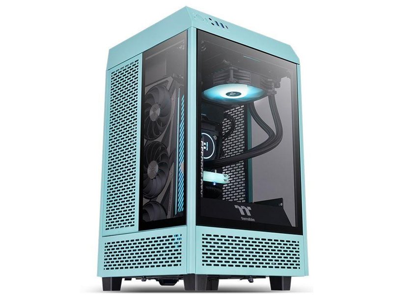 Корпус Thermaltake The Tower 100 Turquoise голубой без БП miniITX 1x120mm 3x140mm 2xUSB3.0 audio bott PSU