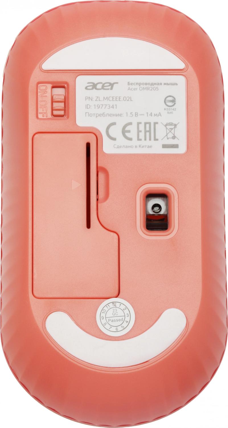 Мышь Acer OMR205 розовый/бежевый оптическая 1200dpi беспров. USB для ноутбука 3but (ZL.MCEEE.02L)