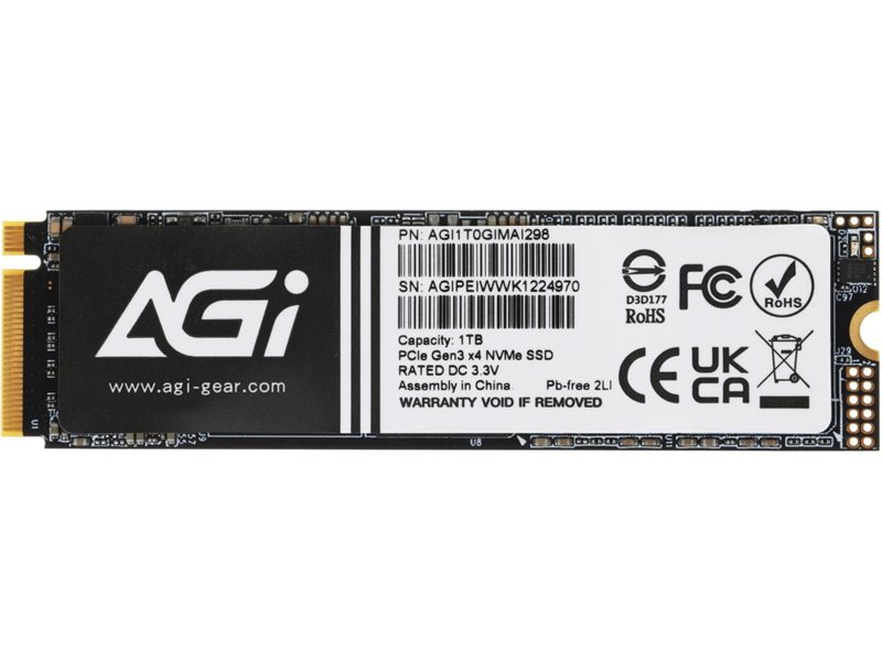 Накопитель SSD AGi PCIe 3.0 x4 1TB AGI1T0GIMAI298-CB AI298 M.2 2280