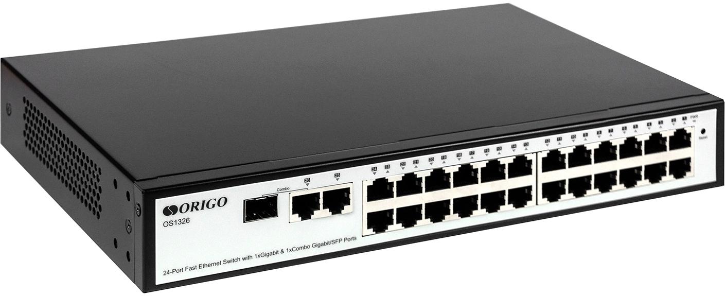 Коммутатор Origo OS1326 OS1326/A1A (L2) 24x100Мбит/с 1x1Гбит/с 1xКомбо(1000BASE-T/SFP) 1SFP управляемый