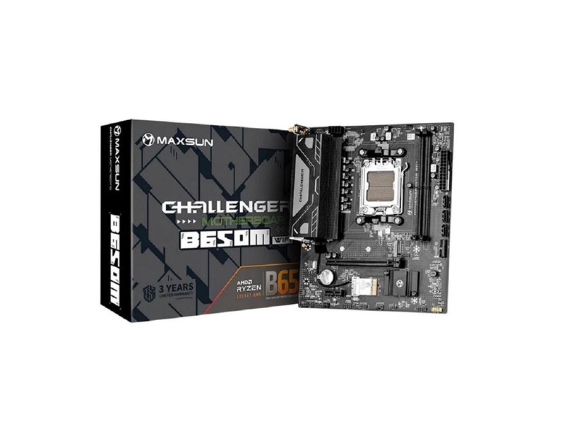 MAXSUN MS-Challenger B650M WIFI (Socket AM5, mATX, 2*DDR5, DP/HDMI, 4*SATA3, 1*M.2, 1*PCIEx16/1*PCIEx1, 2*USB 2.0, 4*USB 3.2, LAN 1*1G,  Bluetooth,  Wi-Fi 802.11ac,  RTL)
