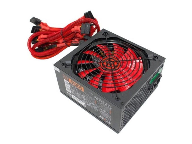 Ginzzu PC500 14CM(Red) 80+ black,APFC,24+4p,2 PCI-E(6+2), 5*SATA, 4*IDE,оплетка, кабель питания,цветная коробка