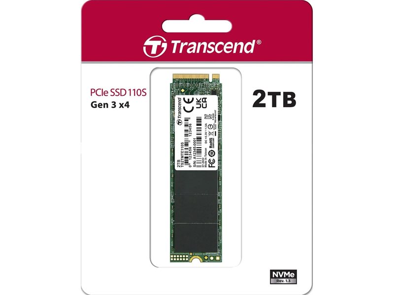 Твердотельный диск 2TB Transcend MTE110S, 3D TLC NAND, M.2 2280,PCIe Gen3x4 [ R/W - 1700/2500 MB/s]