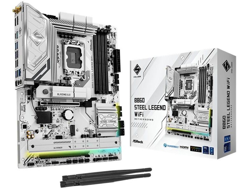 Материнская плата ASROCK B860 STEEL LEGEND WIFI, LGA1851, B860, 4*DDR5, 4*SATA, 4*M.2, 4*USB 3.2, 3*USB 2.0, Type-C, 2*PCIx16, 1*M.2 (Key E), HDMI+DP, ATX