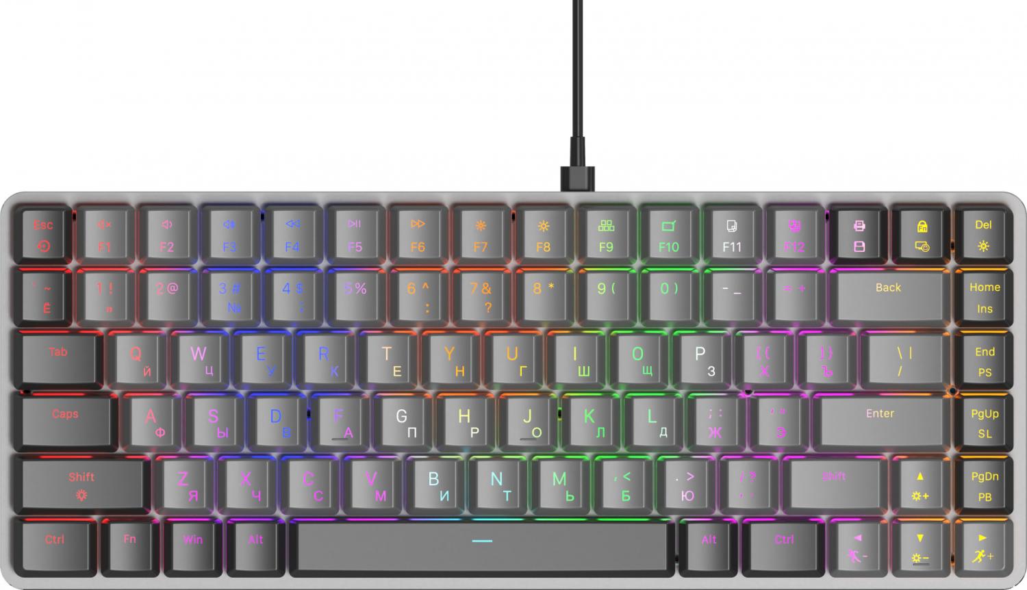 Клавиатура Оклик K615X механическая серый/серебристый USB slim Multimedia for gamer LED (1934413) кабель 1.5м