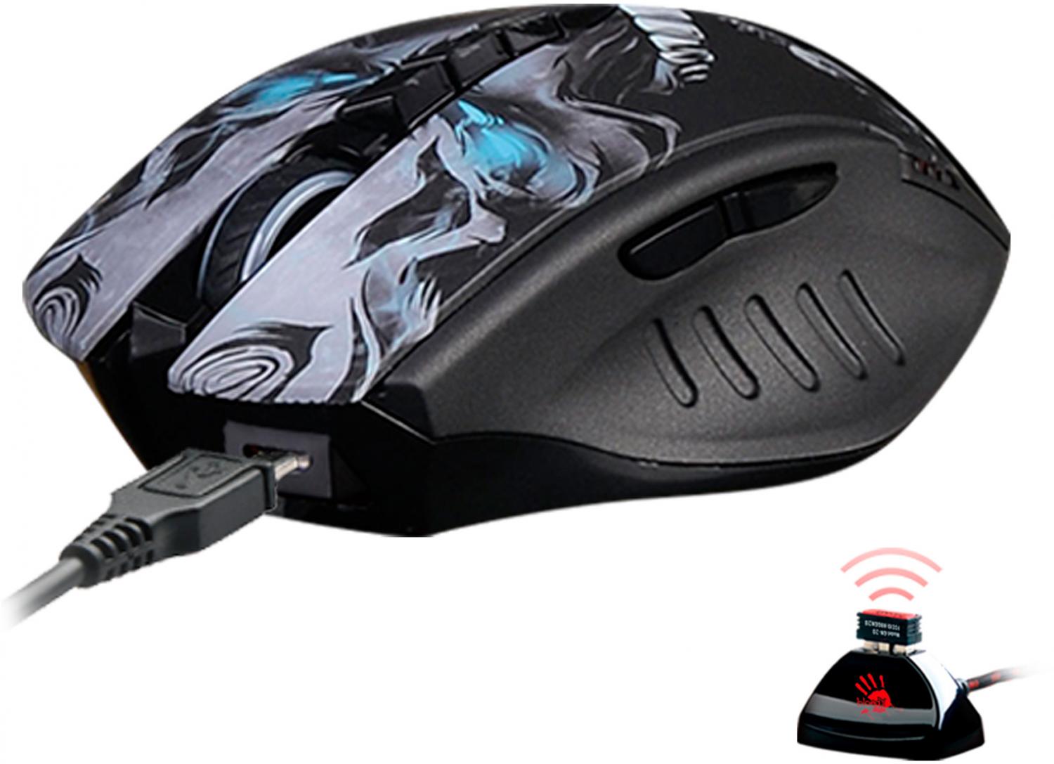 Мышь A4Tech Bloody R80 Plus Skull черный/рисунок оптическая 5000dpi беспров. USB 7but (R80 PLUS (SKULL))