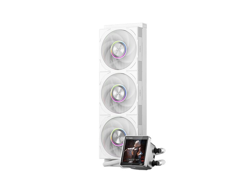 Система охлаждения/ Water Cooling System PCCooler DT360 ARGB Display WH (300W, 360mm, LED temp., White, ARGB/ Fans: 3x120mm, 83.83CFM, 3000RPM/ Pump height 62mm, 15dBA, 2600RPM, Rad thickness 27mm/ S: 1851, 1700, 1200, 115X, AM5, AM4)