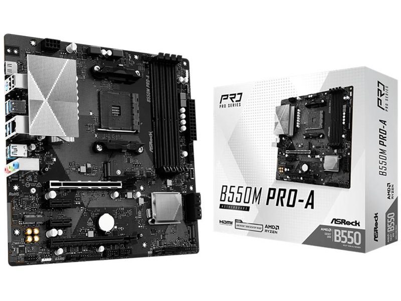 Материнская плата ASROCK B550M PRO-A, AM4, B550, 4*DDR4, 4*SATA, 2*M.2, 5*USB 3.2, 2*USB 2.0, Type-C, 6*PCIx16, 1*PCIx1, 1xM.2 (Key E), HDMI, mATX