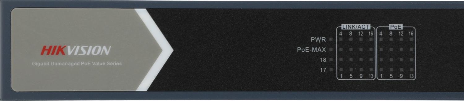 Коммутатор Hikvision DS-3E0518P-E/M(B) (L2) 16x1Гбит/с 2SFP 16PoE 125W неуправляемый