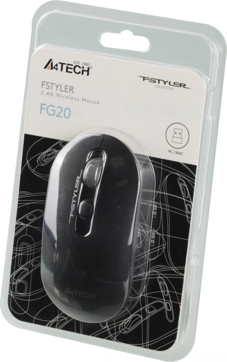 Мышь A4Tech Fstyler FG20 серый оптическая 2000dpi беспров. USB для ноутбука 4but (FG20 GREY)
